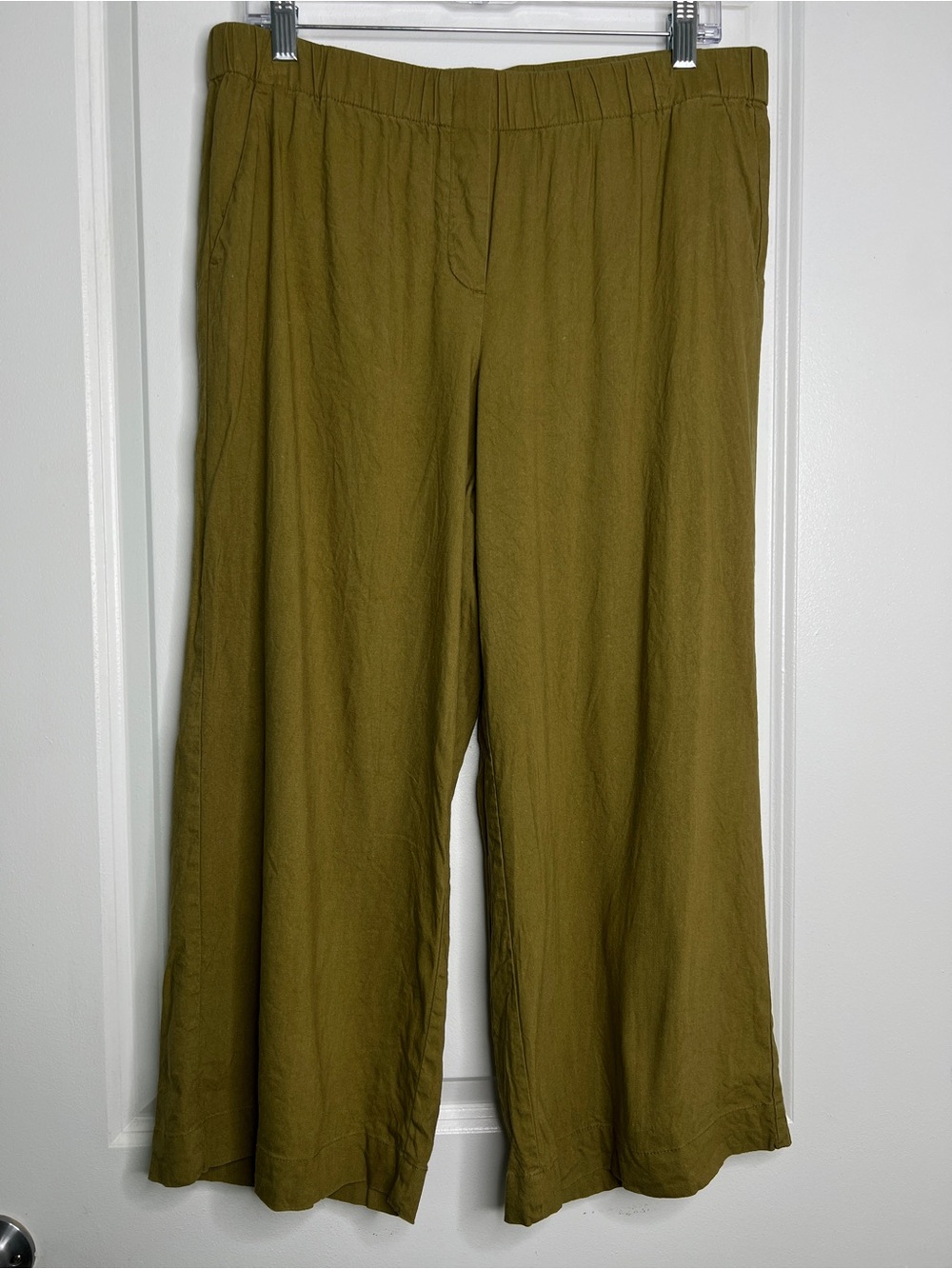 J. Jill Wide Leg Pull On Pants Medium Deep Mustard Brown Linen Blend Flowy